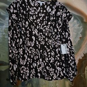 Nine West Brown and Pink Patterned Blouse